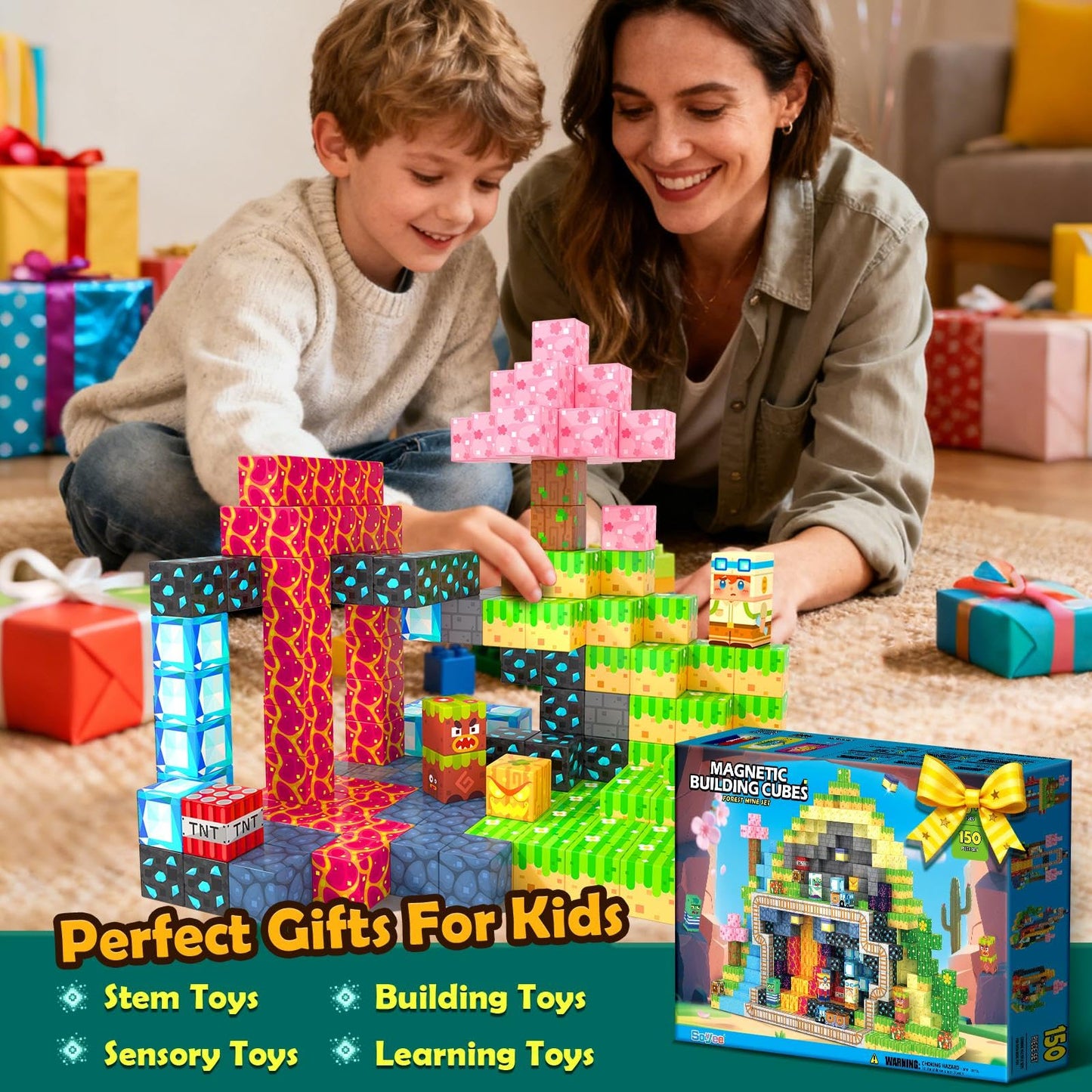 Soyee Magnetic Blocks 150 PCS – Forest & Mine Theme STEM Building Toys for Ages 3-12