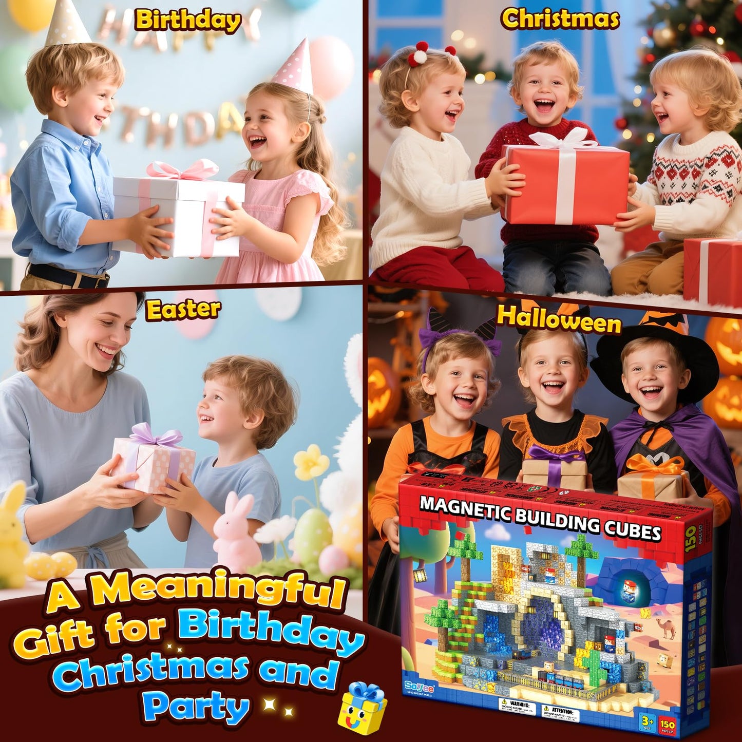 Soyee 150 PCS Magnetic Blocks — STEM Mine World Set for Kids Aged 4-8