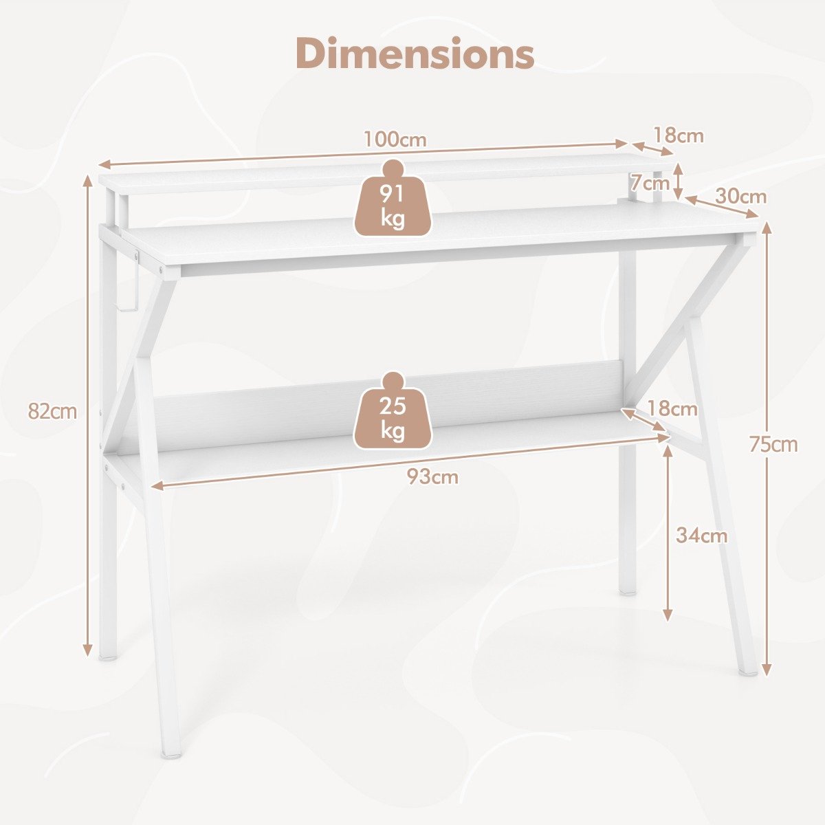 Space Saving Computer Desk with Monitor Stand and Open Shelf-White