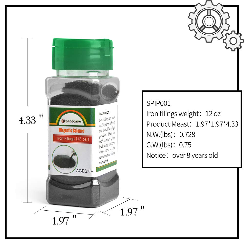 SPACECARE Magnetic Sand Iron Filings for Magnet Education – 12 oz with Shaker Lid