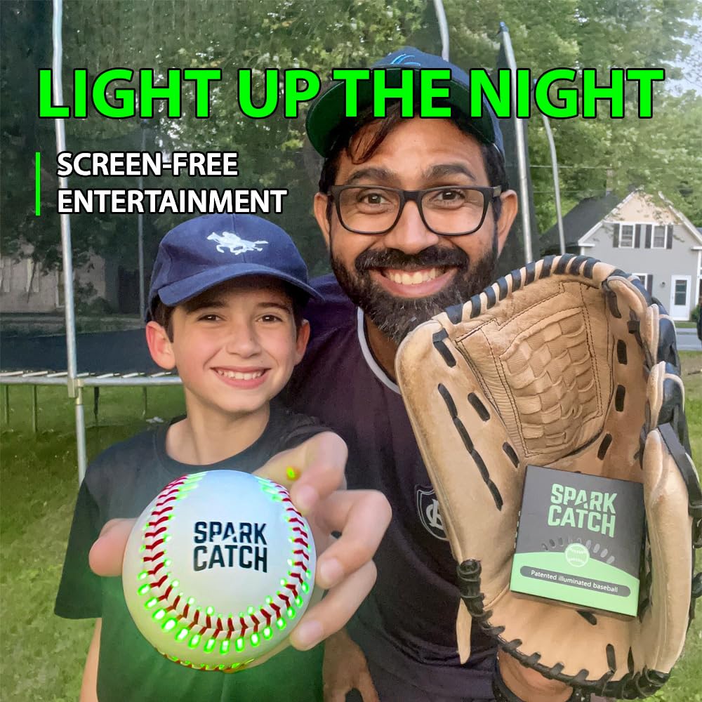 SPARK CATCH Light Up Baseball Neon Green – Glow-in-the-Dark, Official Size & Weight, Impact-Activated