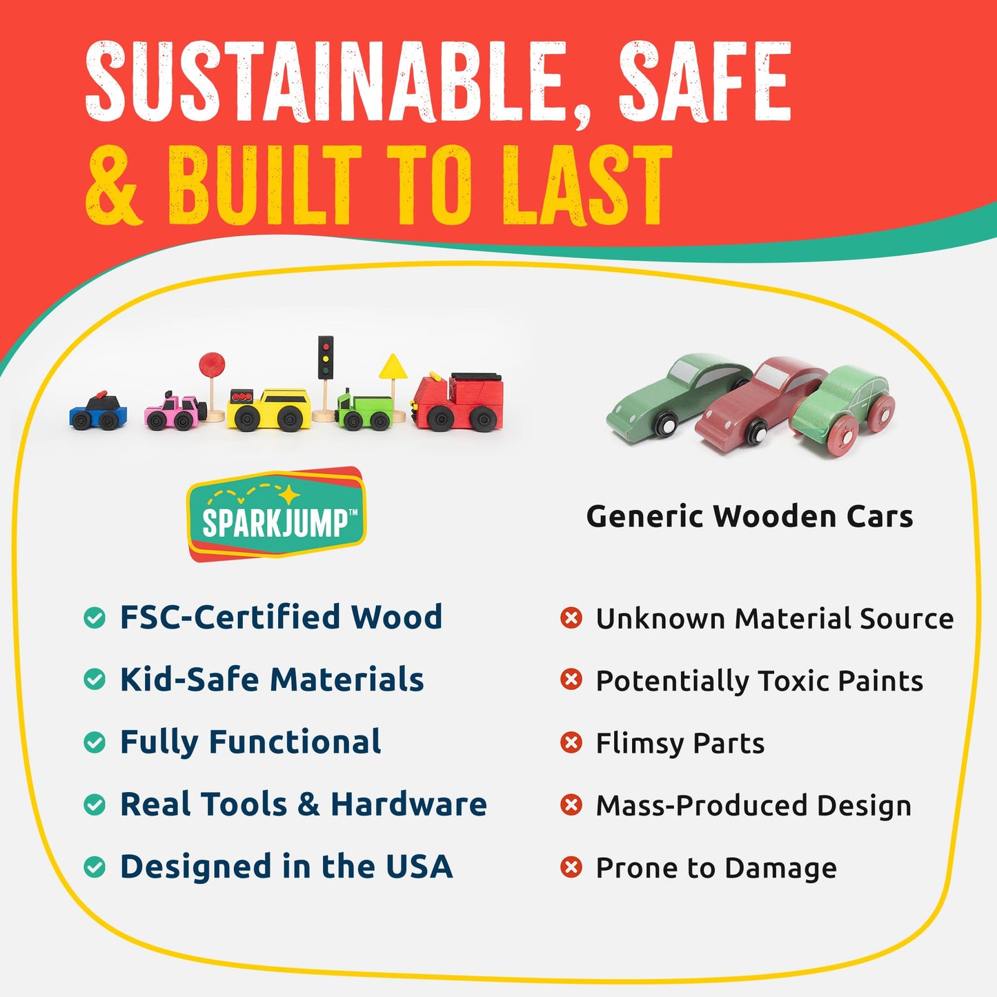 SparkJump DIY Wood Building Kit — STEM Craft for Kids (Wooden Cars, 1-Pack)