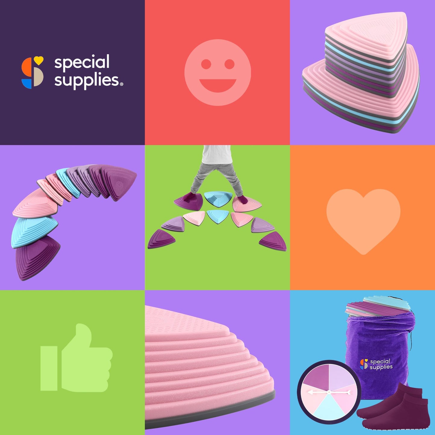 Special Supplies 10 Stepping Stones for Kids – Indoor & Outdoor Balance Blocks, Non-Slip Edging
