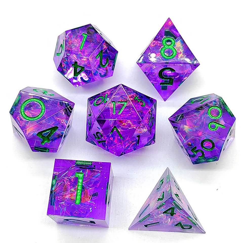 Spectral Amethyst | Sharp Edge Dice | Resin | 7 Piece Set
