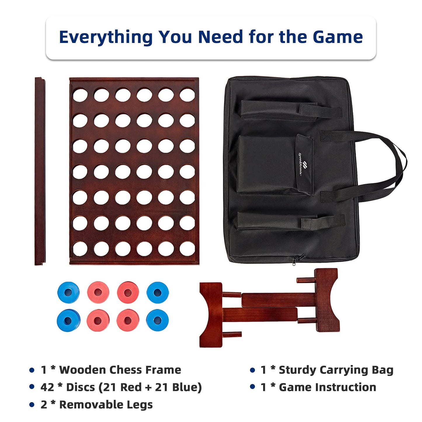 SpeedArmis Giant Wooden 4-In-A-Row Game for Teens – Indoor & Outdoor Play