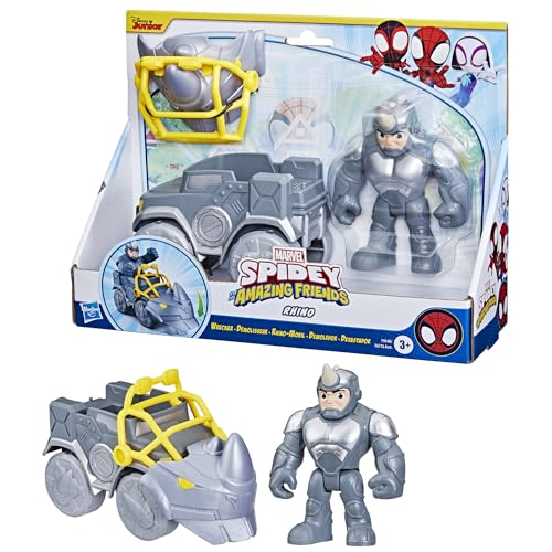 Spidey and His Amazing Friends Rhino Wrecker Toy Set – 4-Inch Figure & Vehicle for Kids 3+
