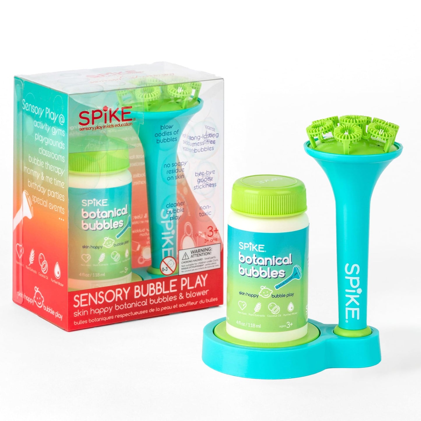 SPIKE Innobaby Bubble Blower Aqua – Mess-Free Botanical Bubbles & Dipping Tray