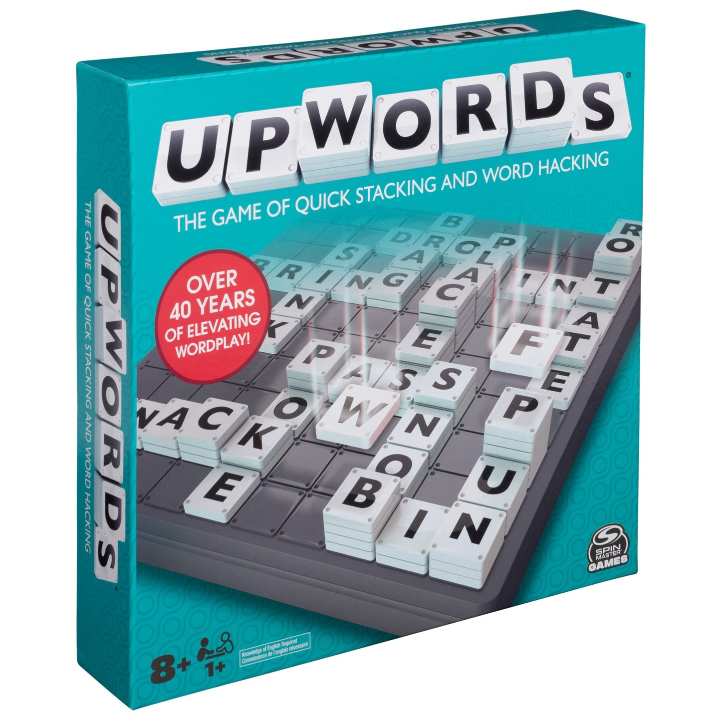 Spin Master Upwords 2023 Edition: Rotating Word Stack Game for Family Play (Ages 8+)