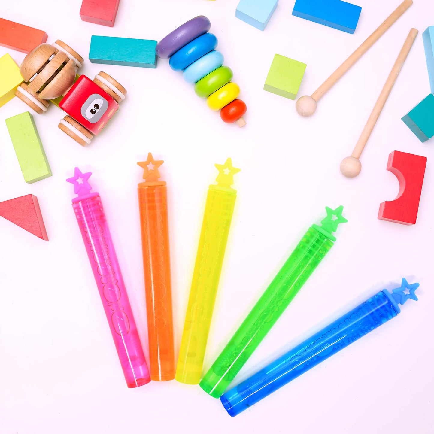 SpinLaLa 40-Pack Star Bubble Wands – 5 Colors + Refill Solution