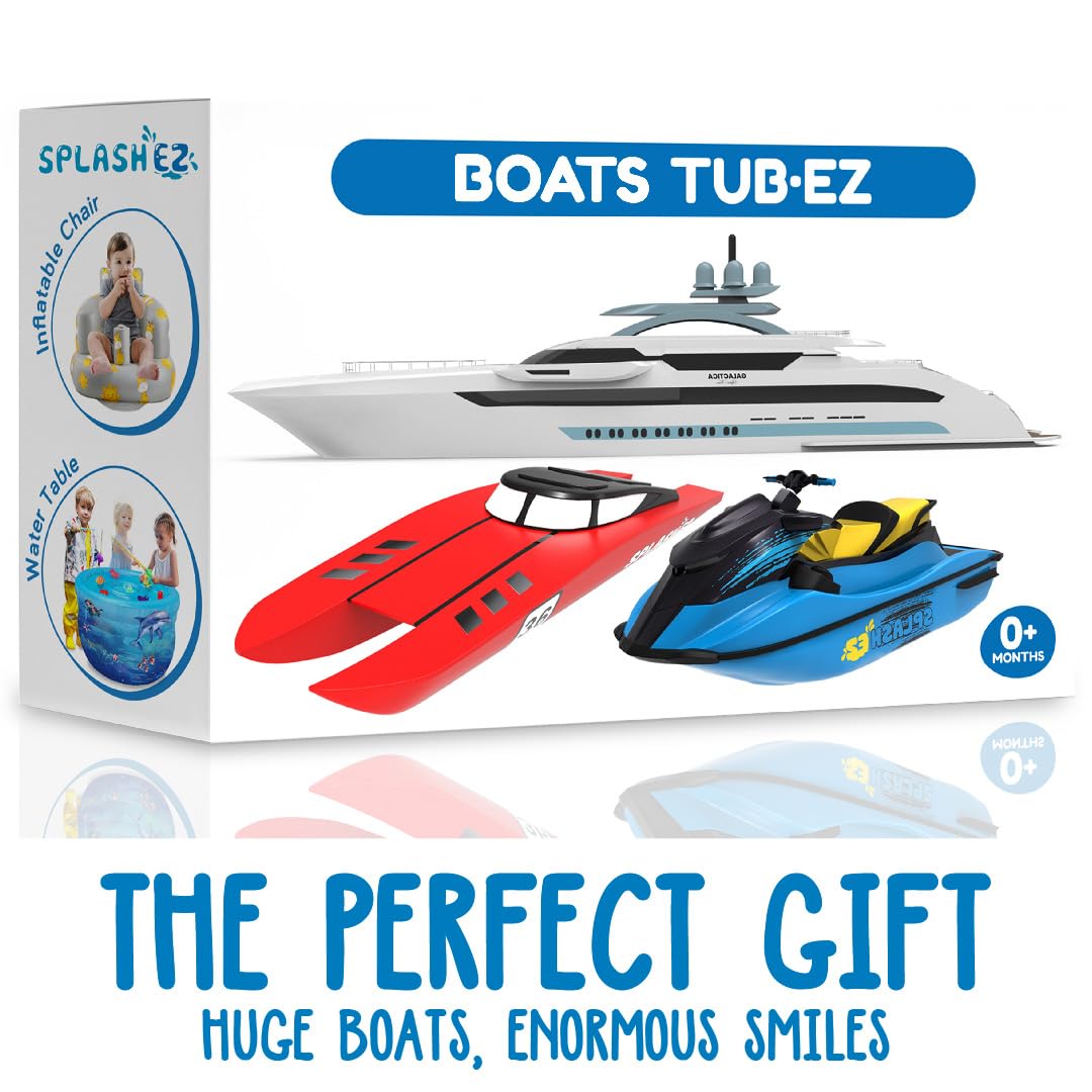 SplashEZ Bath Toy Boats 3-Pack – Mold-Free Tub Boats for Toddlers (Jet Ski, Yacht, Catamaran)