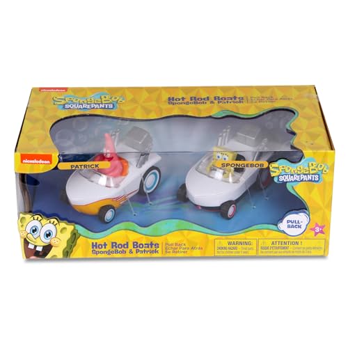 SpongeBob SquarePants Pull Back 2PK – SpongeBob & Patrick Hot Rod Boats | No Batteries, Official Nickelodeon Licensed