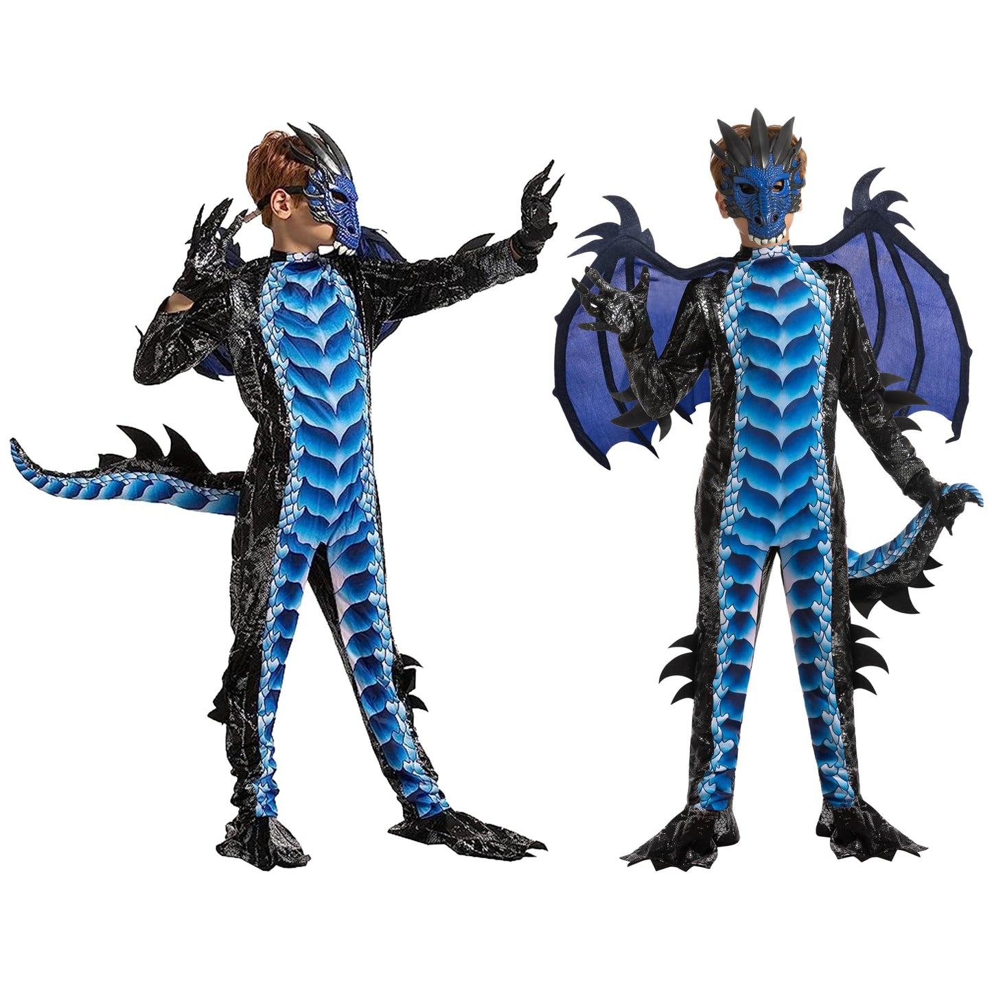 Spooktacular Creations Dragon Costume for Boys 5-7 – Black & Blue with Wings & Mask