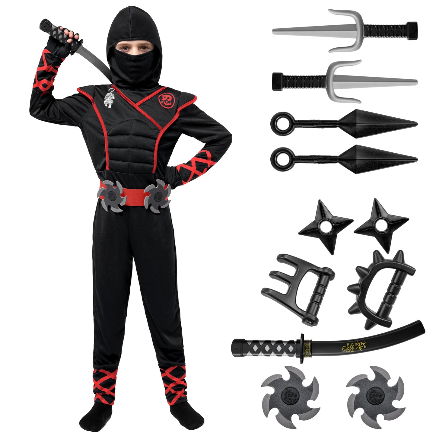 Spooktacular Creations Halloween Ninja Costume — Kids Black Ninja Outfit Set (Large, 10-12 yrs)