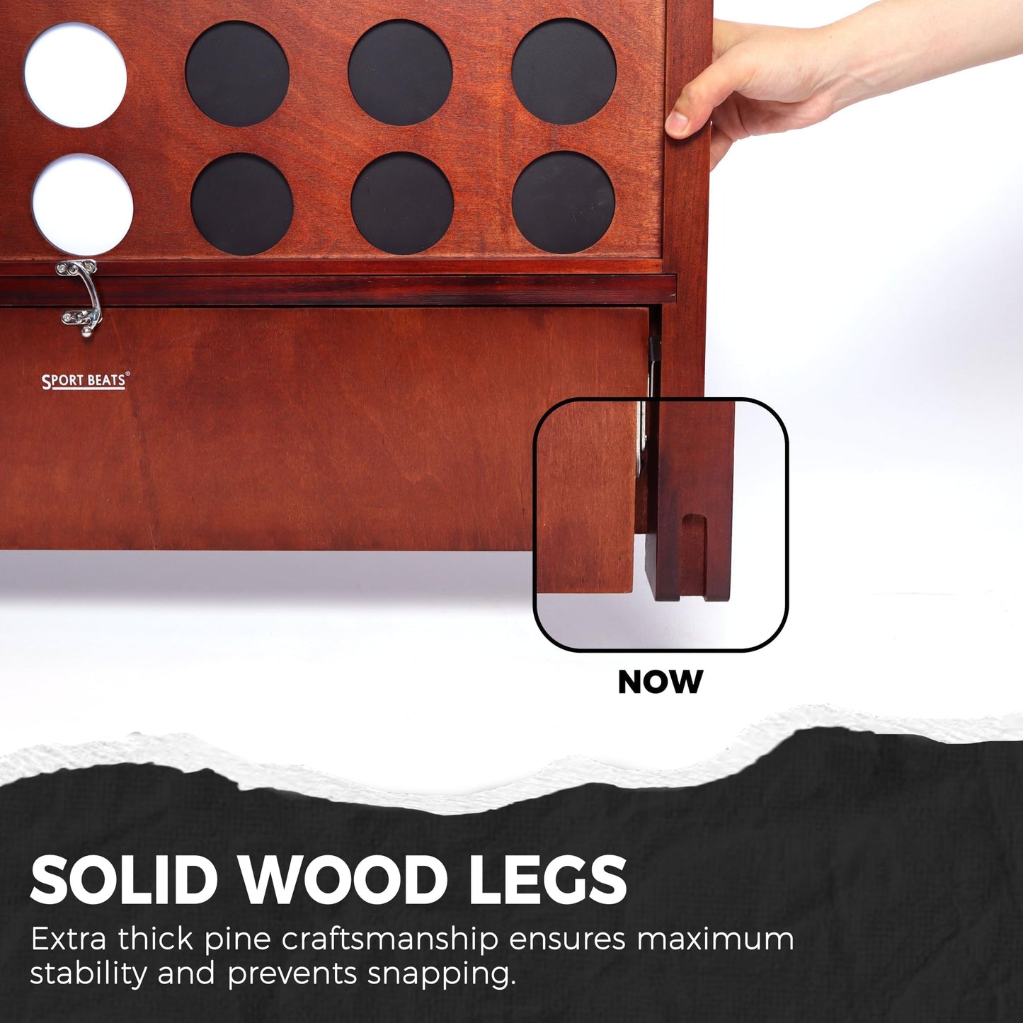 SPORT BEATS Giant Wooden 4-in-a-Row Game with Folding Tray – Wall-Mount or Ground Play