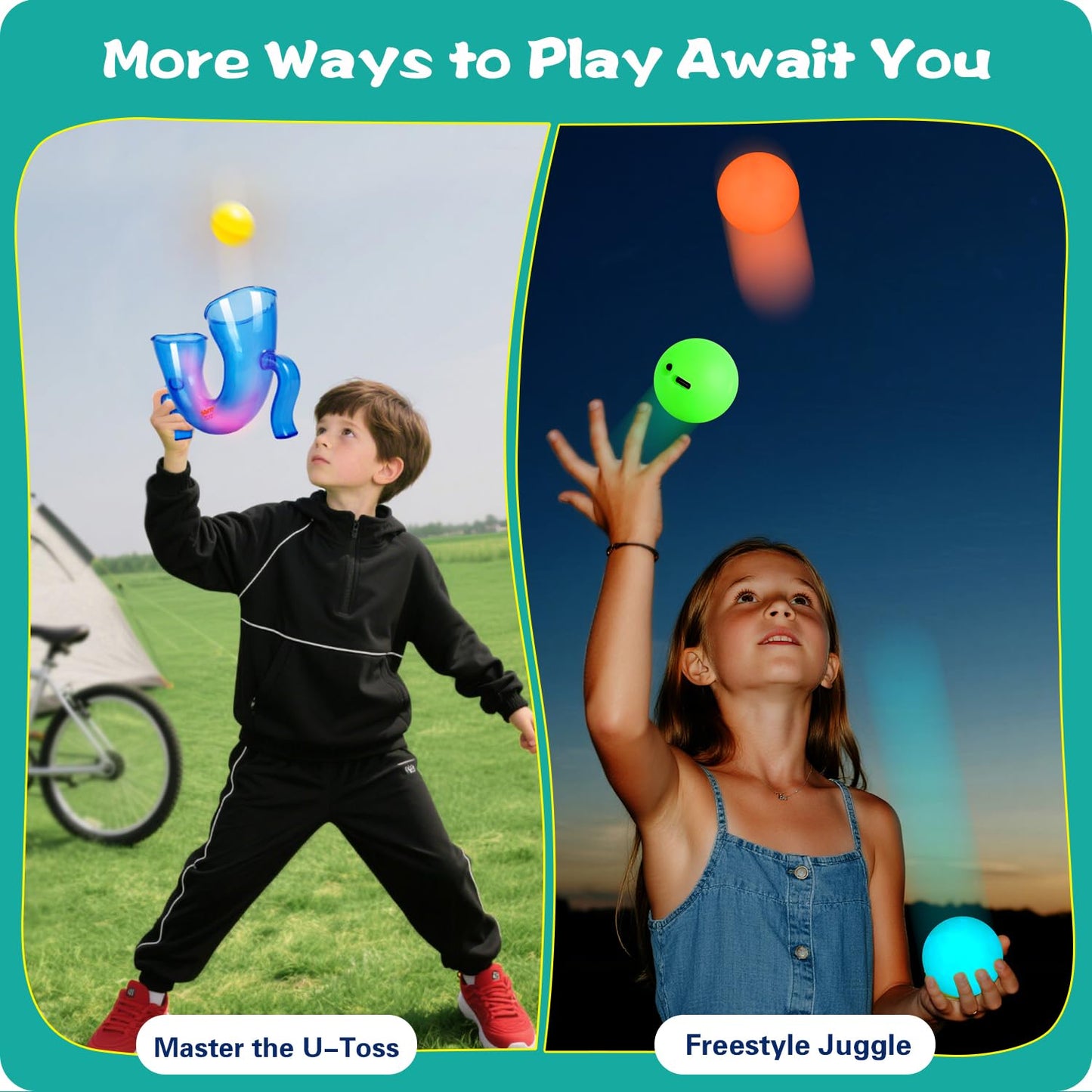 SPORTY PLAY LED Light-Up Juggling Toy – Glow Balls, Easy-Grip Handle, Indoor/Outdoor Skill Challenge (Ages 8–14, Teens, Adults)