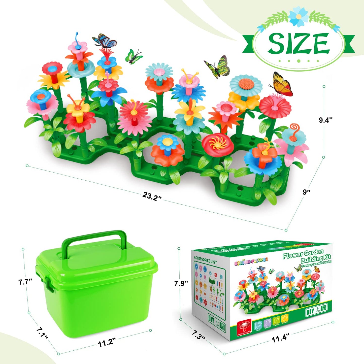 SpringFlower Flower Garden Building Kit for Girls 3-7 — 148pcs STEM Toy with Storage Case
