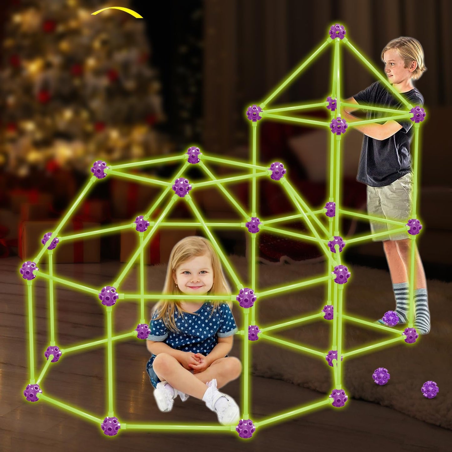 SpringFlower Glow In The Dark Fort Building Kit – 140 Pcs, STEM Construction Toy for Kids
