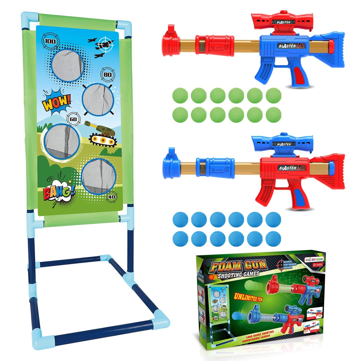 SpringFlower Shooting Game Toy – 2-Pack Foam Ball Popper with Standing Target for Kids (Ages 5+)
