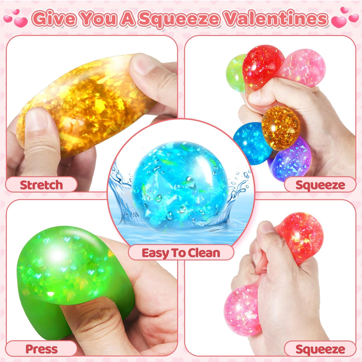 SpringFlower Valentines Cards for Kids with Stretchy Balls - 24 Pack