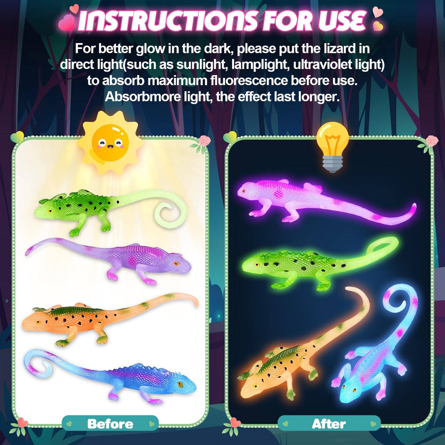 SpringFlower Valentines Day Cards for Kids — 24 Glow-in-the-Dark Lizard Set