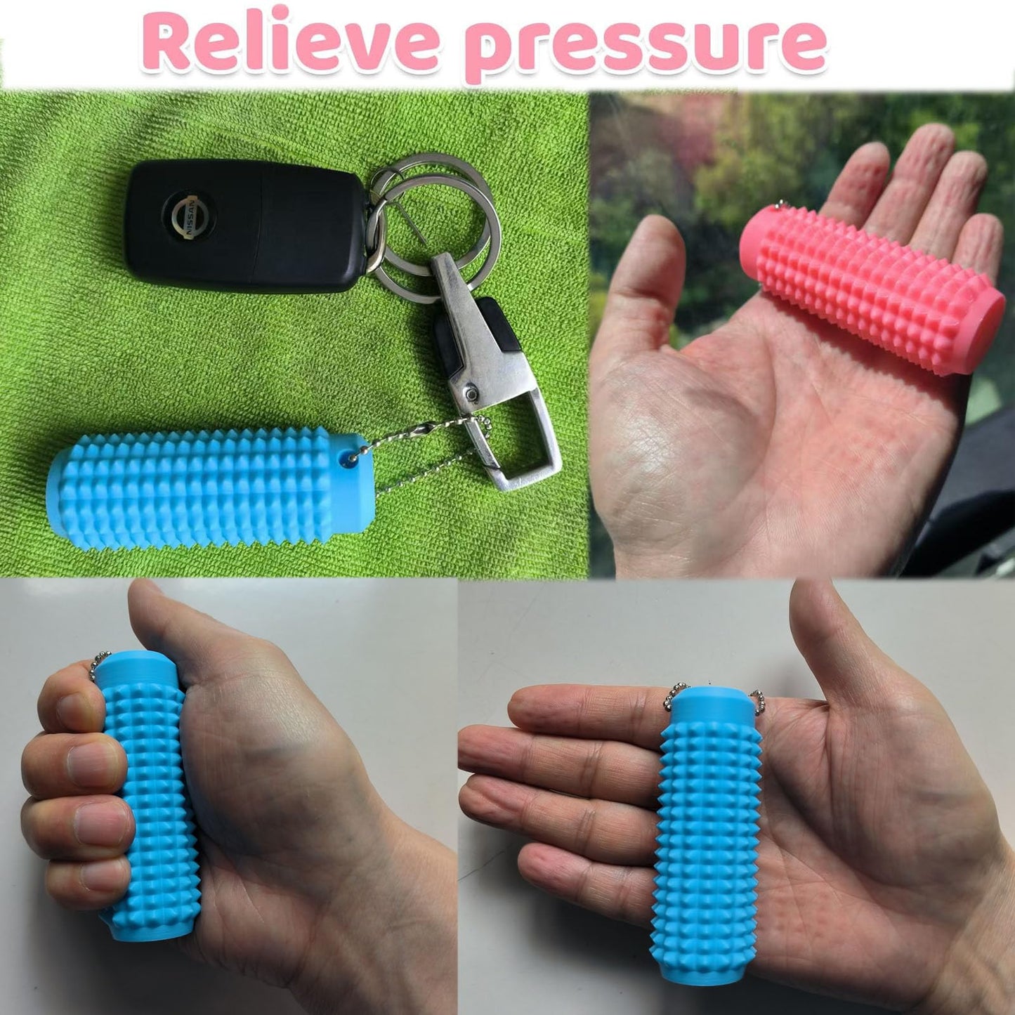 Sprsum 2-Pack Little Ouchies Fidget – Spiky Grip Keychain for Anxiety Relief (Blue & Pink)