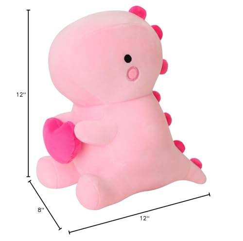 SQEQE Dinosaur Stuffed Animal with Heart — Pink Plush Dino, 12 inch, Gift for Her