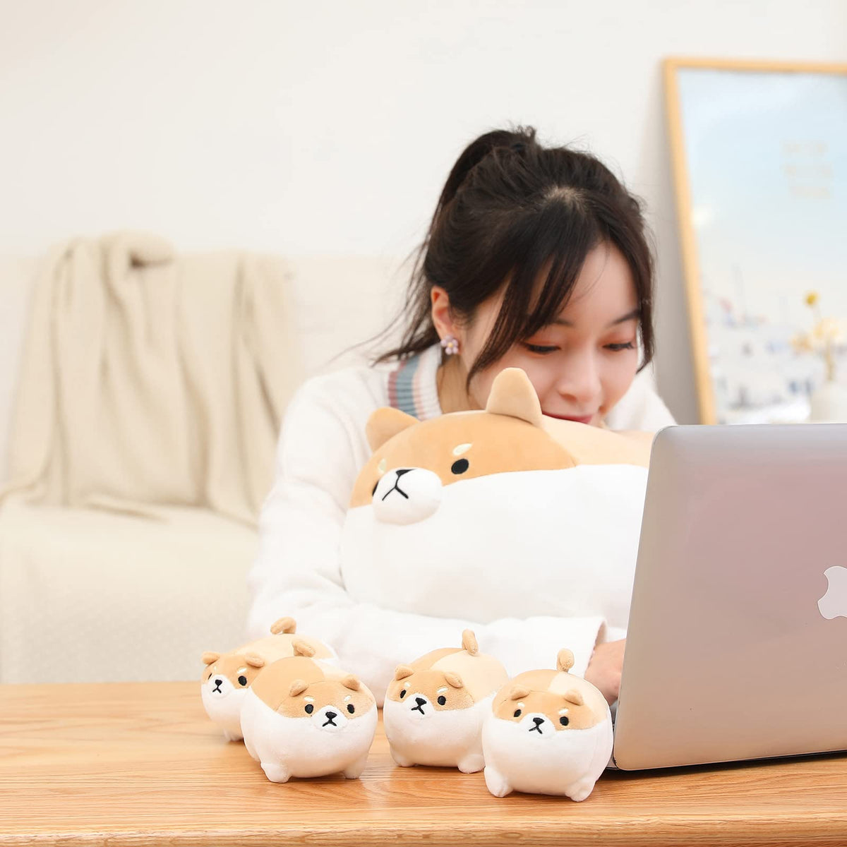 SQEQE Shiba Inu Plush with 4 Baby Pups Inside Belly – Soft Kids Toy