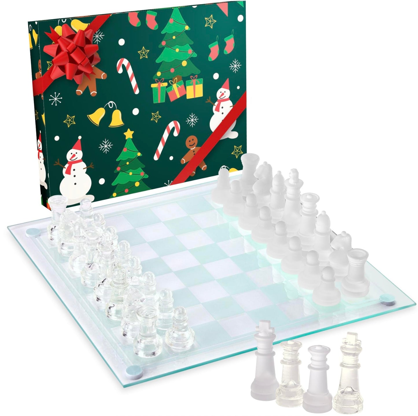Srenta Fine Glass Chess Set – Modern 9.7'' Crystal Board with Clear & Frosted Pieces