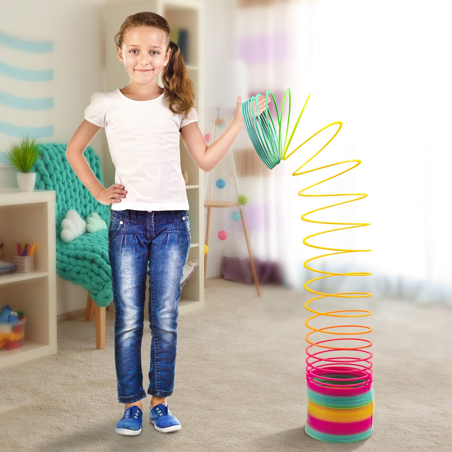 Srenta Giant Rainbow Slinkie – 6-inch Jumbo Coil Spring Toy for Kids