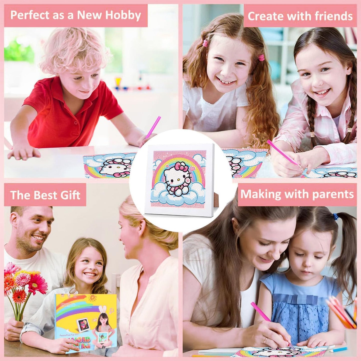 Sretoul Cartoon Diamond Art Kit for Kids with Frame – 7x7 Inch DIY Crystal Gem Painting