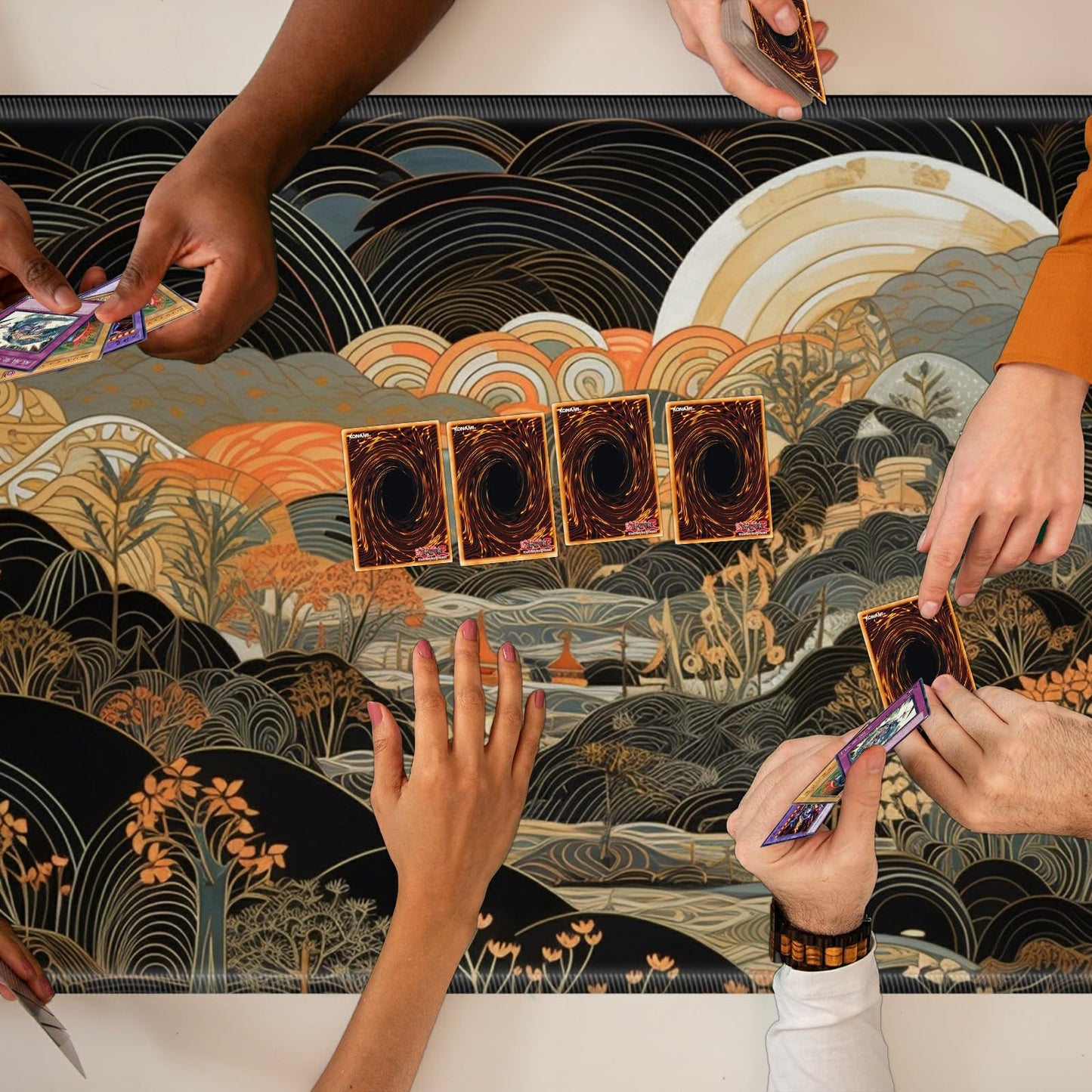 SROJDHFJB TCG Playmat Set with 50 Card Sleeves — 24x14 in, Non-Slip Surface, Soft Feel, Japanese Abstract Art