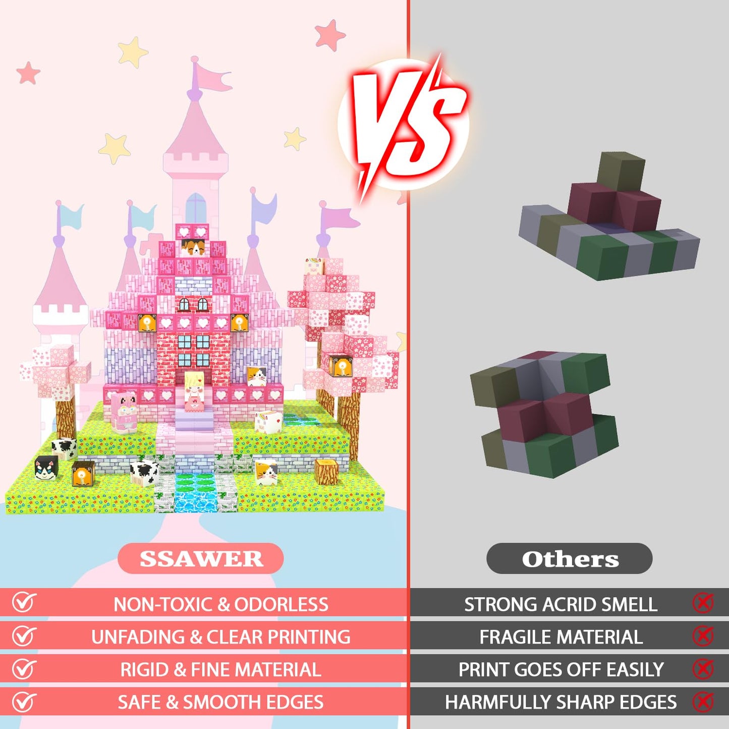 SSAWER Magnetic Blocks 48PCS – Pink Forest STEM Tiles for Kids 3+