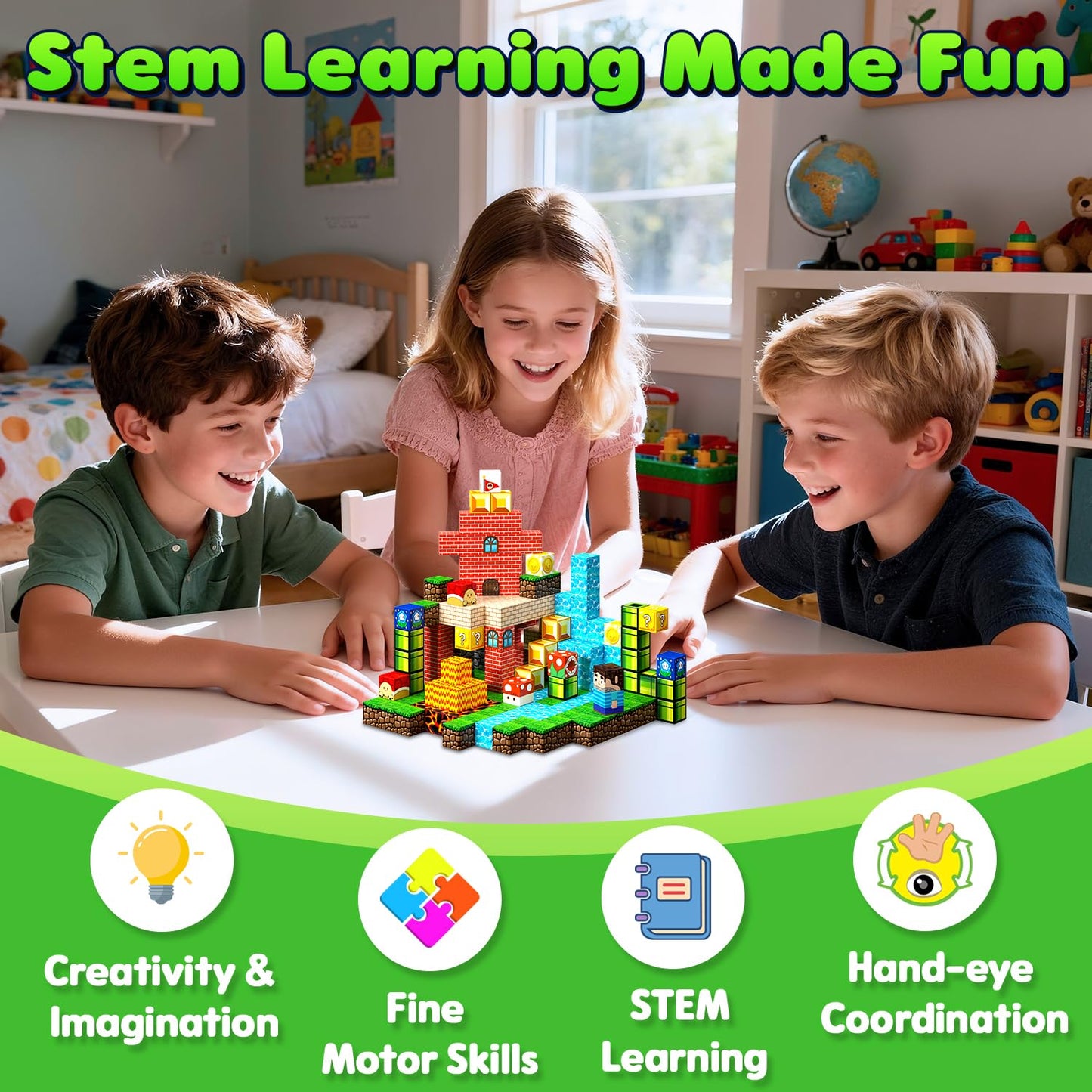 SSAWER Magnetic Blocks 48PCS – STEM Building Toys for Kids 3+ | Lava Forest