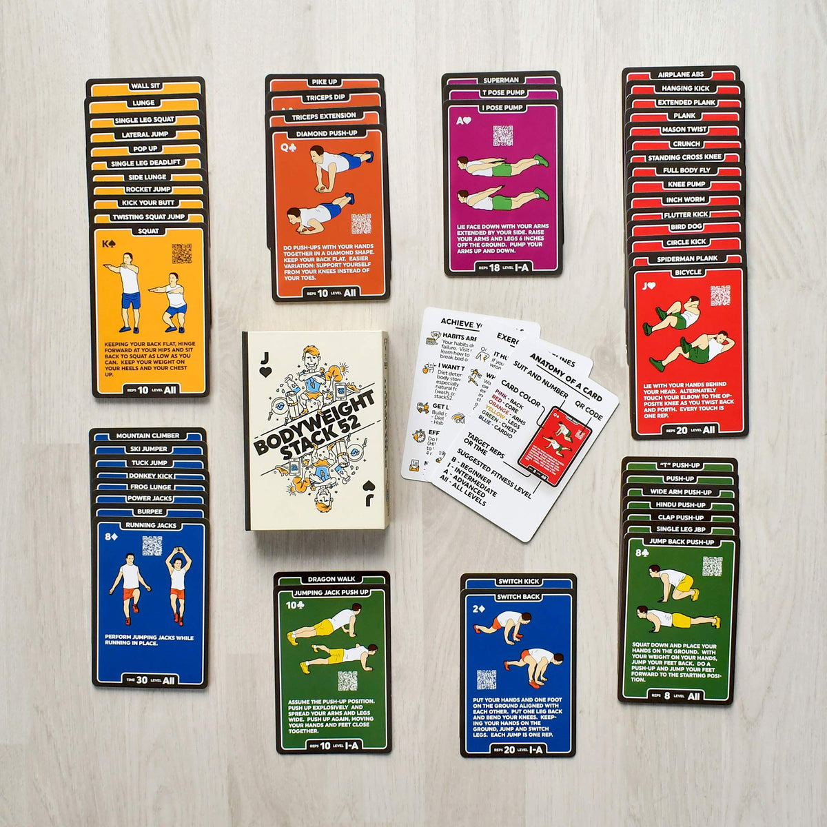 Stack 52 Bodyweight Exercise Cards — Portable No Equipment Deck with Video Instructions