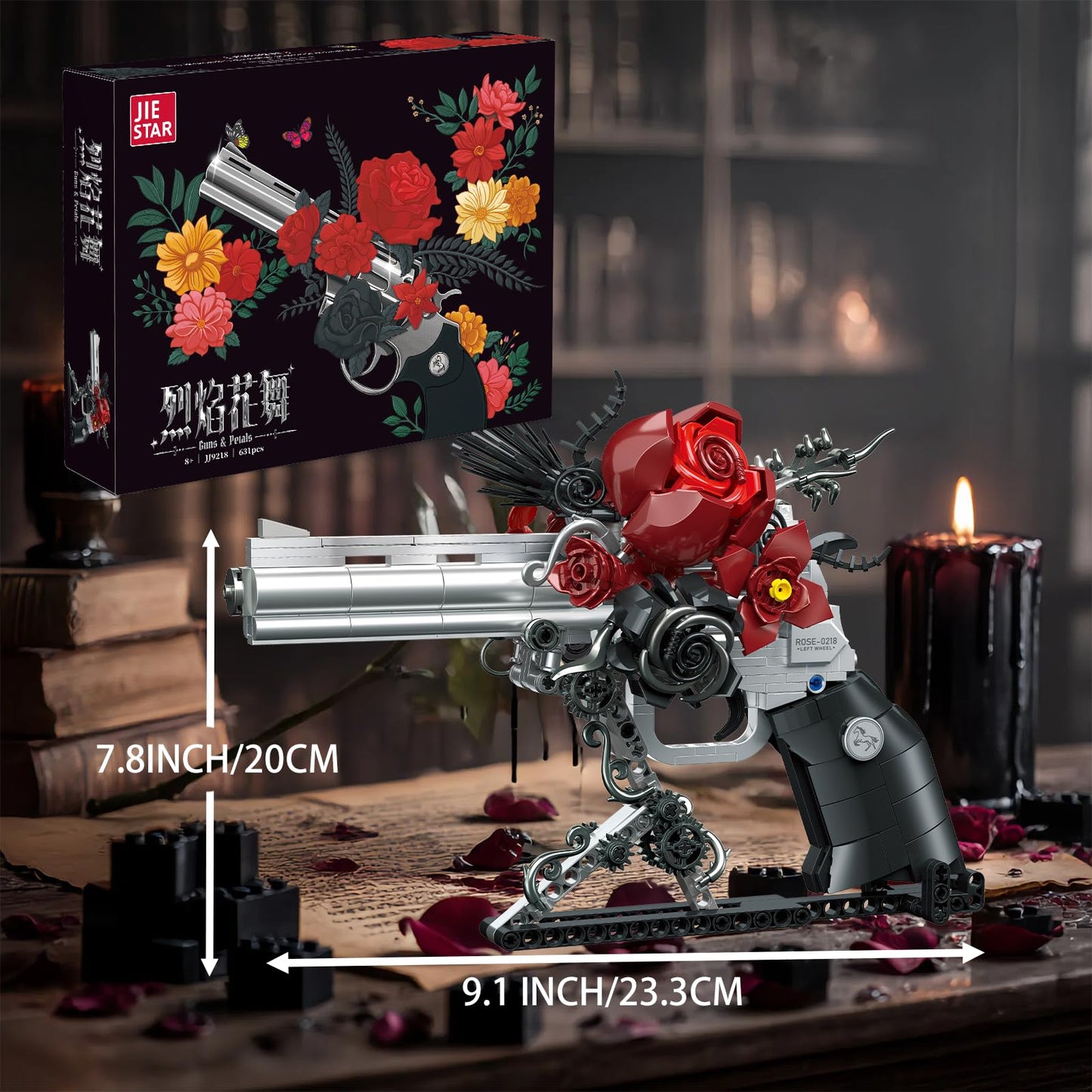 STADREWVY Guns & Petals: Gothic Revolver Building Blocks with Red Roses