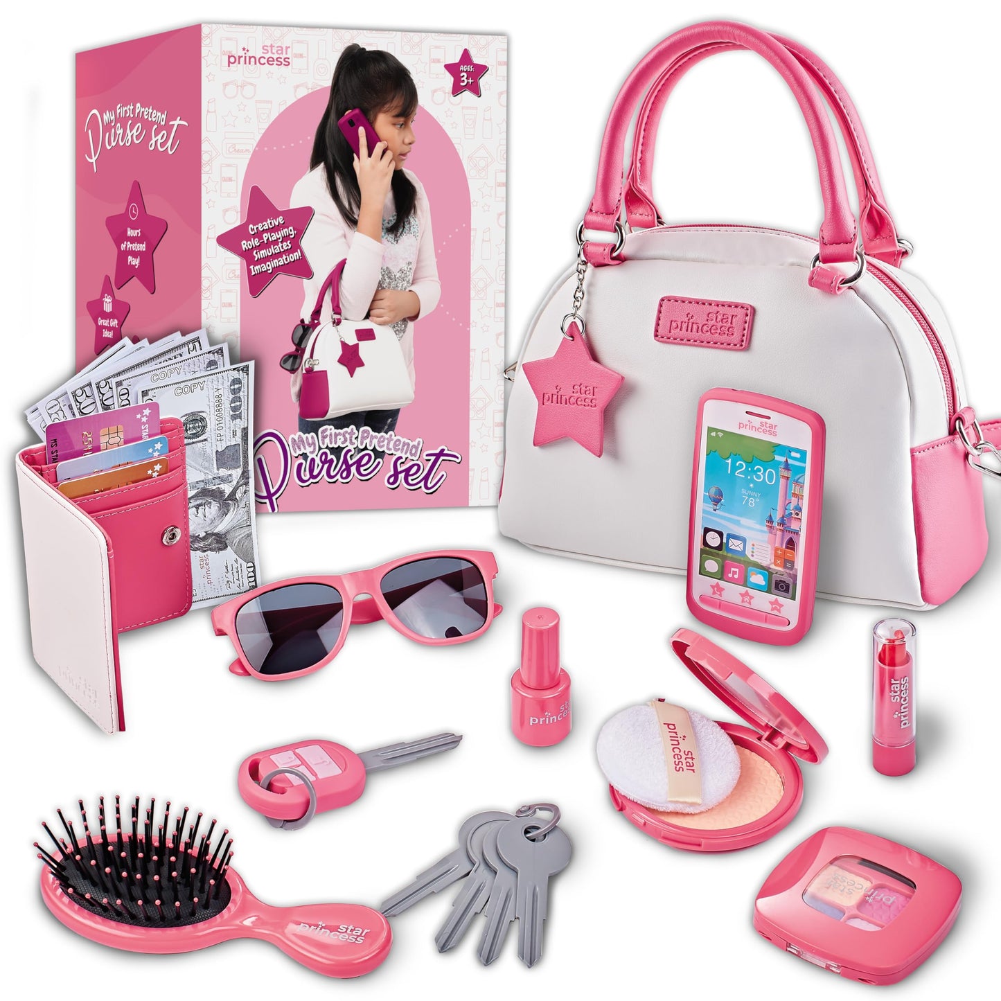 Star Princess Pretend Play Purse Set for Girls - Realistic Toy Purse with Accessories (Ages 3-8)