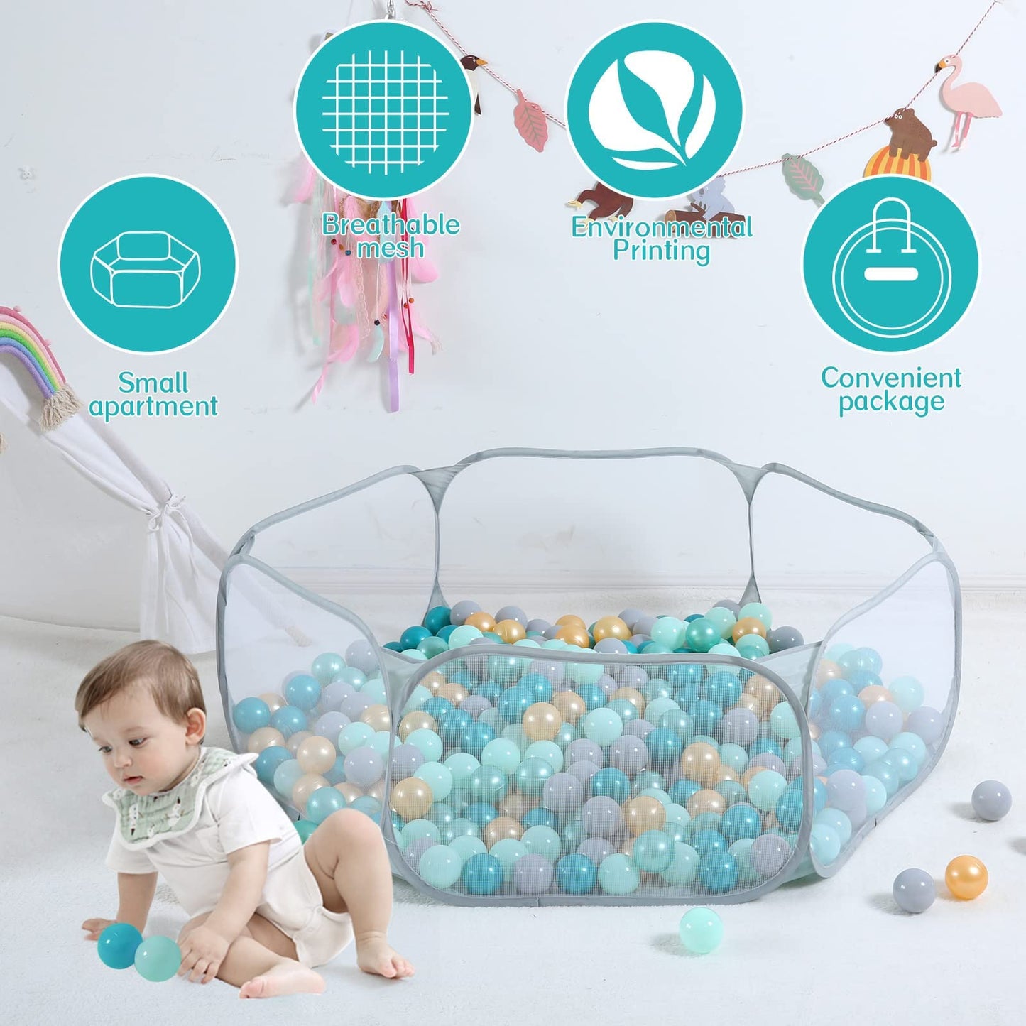 STARBOLO Gray Kids Ball Pit — Foldable Indoor/Outdoor Play Tent (Balls Not Included)