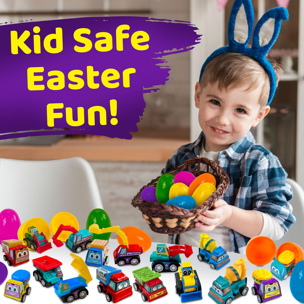 Stargo 16-Pack Colorful Prefilled Easter Eggs with Pull-Back Cars – Bulk Set