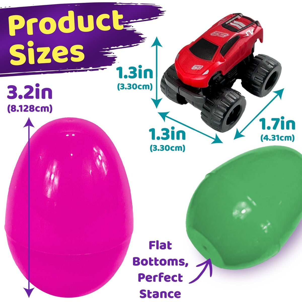 Stargo 8 Pack 3.2-inch Colorful Prefilled Easter Eggs with Pull-Back Cars – Large Plastic Eggs for Baskets & Party Favors