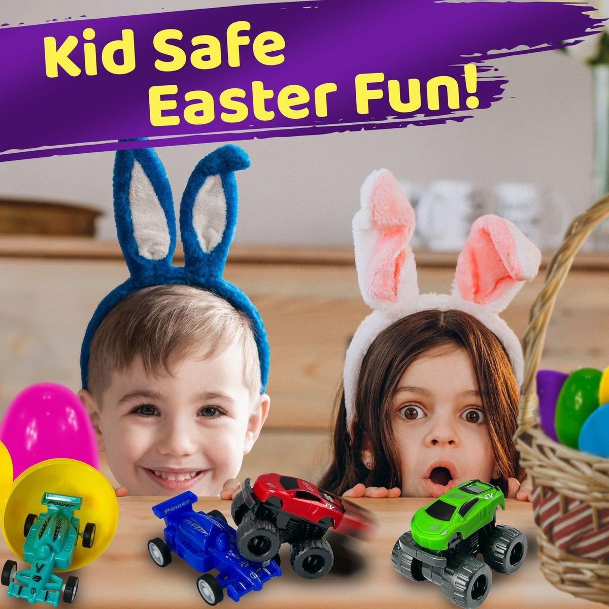 Stargo 8 Pack 3.2-inch Colorful Prefilled Easter Eggs with Pull-Back Cars – Large Plastic Eggs for Baskets & Party Favors