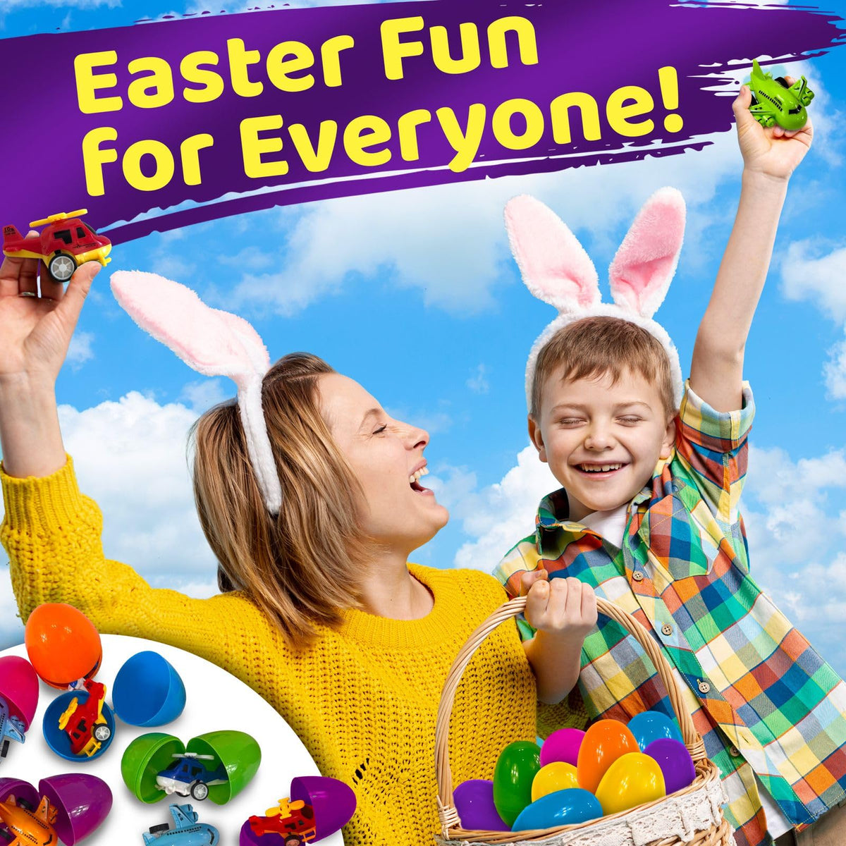 Stargo 16 Pack Colorful Prefilled Easter Eggs with Pull-Back Aircraft Toys | Ready-to-Hide Plastic Eggs for Easter