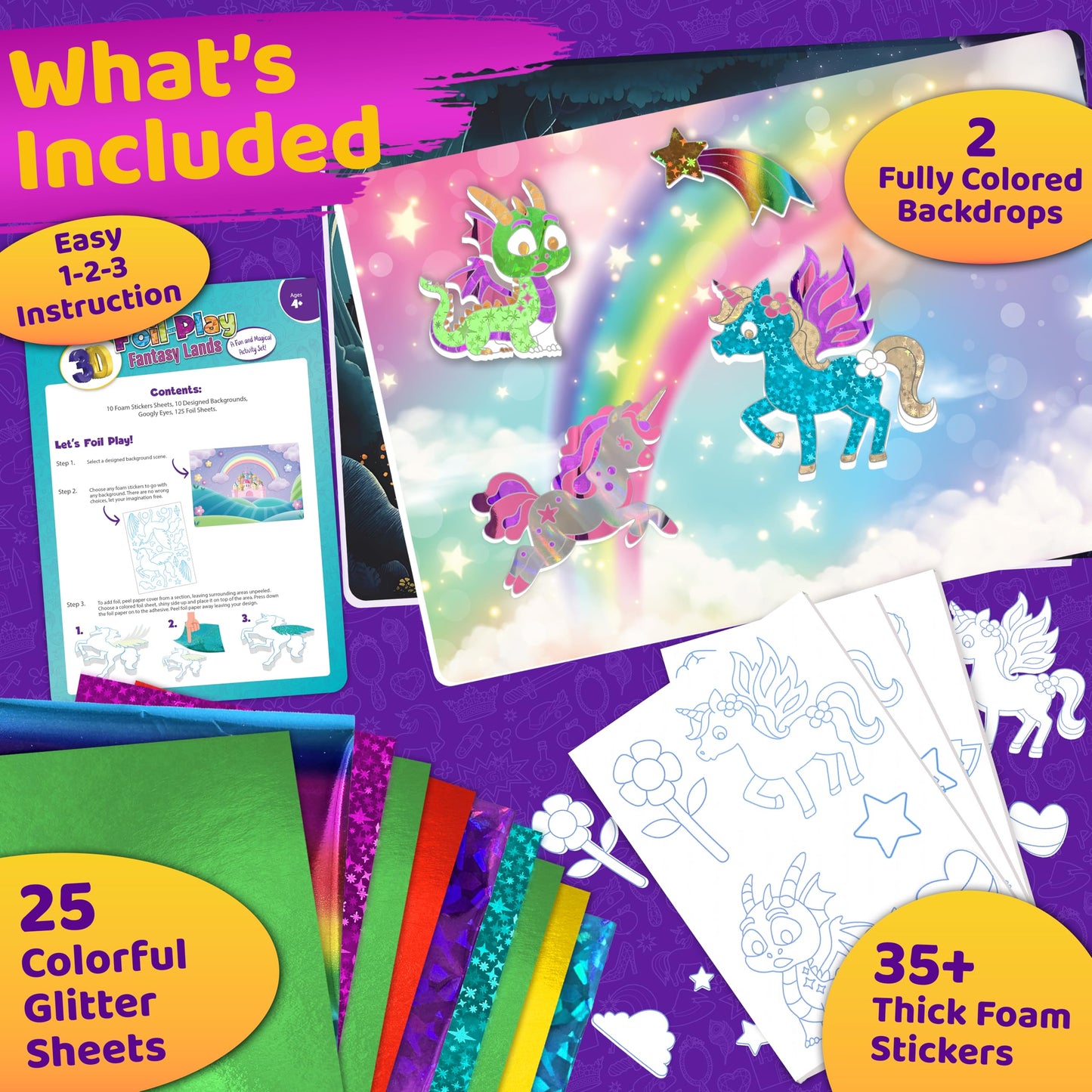 Stargo 2 Pack Foil Art Kit for Kids – Glitter Stickers & Foil Sheets (Ages 4–8)
