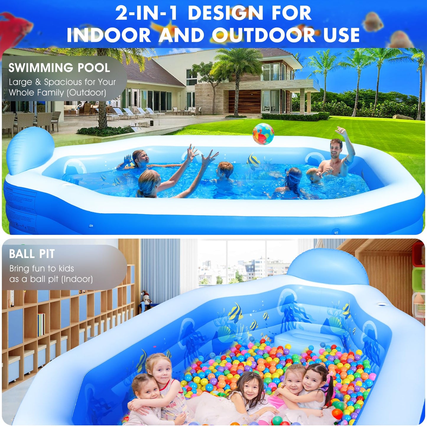 StarOcean Inflatable Pool with Canopy – Large Family Pool 118x75x22 in