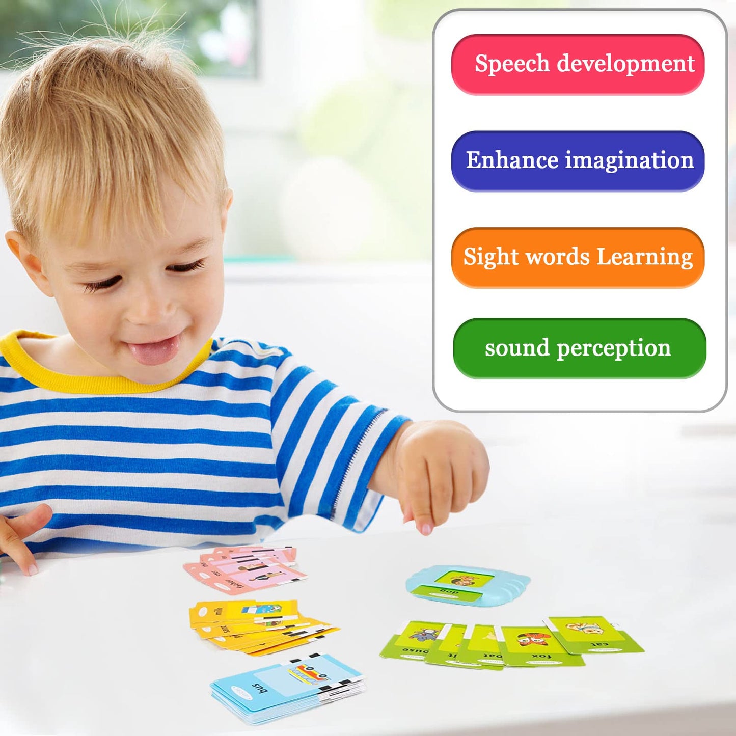 Startcan Talking Cards for Toddlers – 255 Cards, 31 Topics, 3 Songs, Gift Box (Blue)