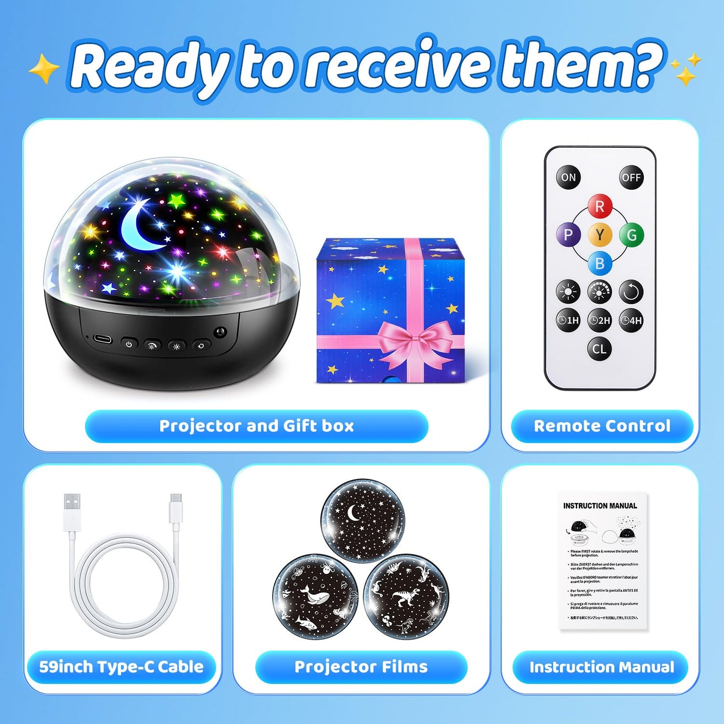 Staryou 7-in-1 Dinosaur Night Light Toy for Kids 3-5 | Remote, 3 Films, 93 Effects
