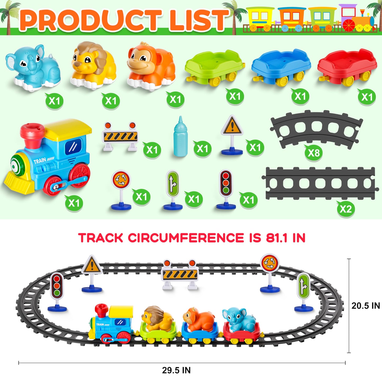 Stay Fun Train Set for Toddlers – Steam, Music & Lights with 3 Animal Cars
