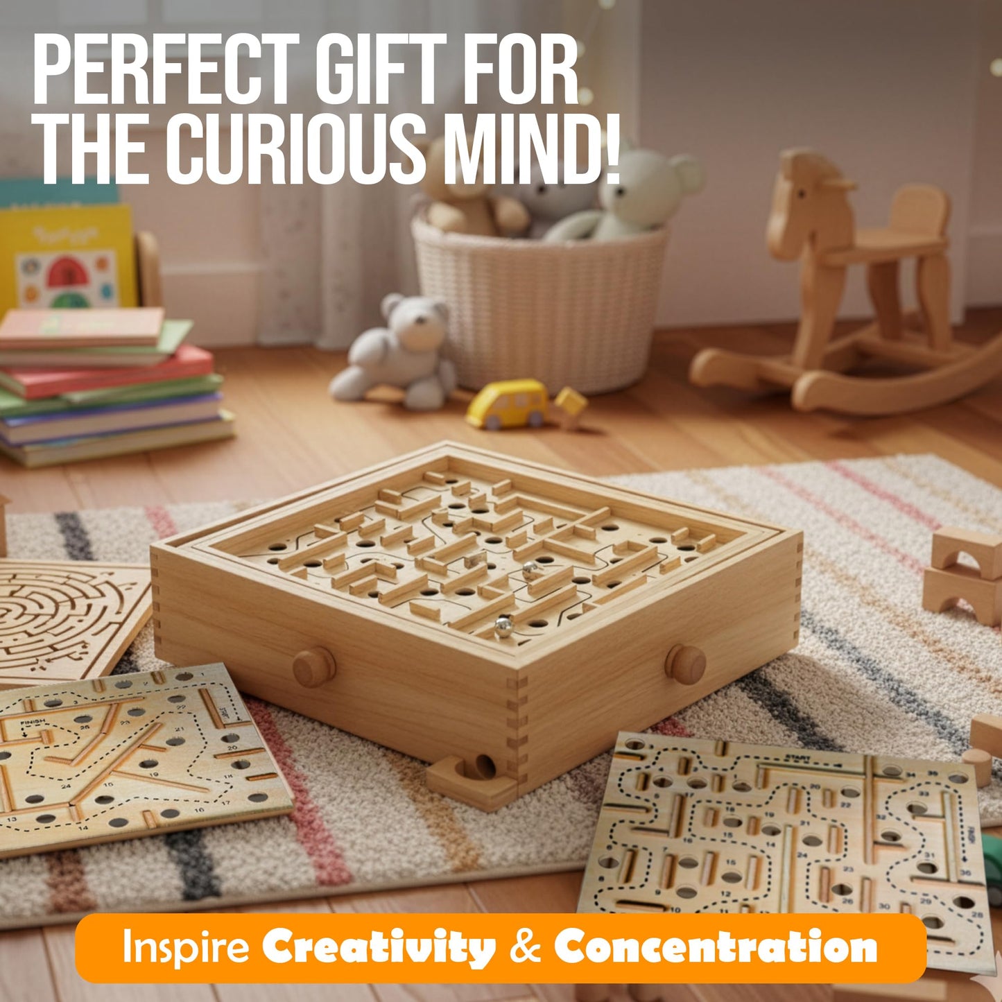 Sterling Games Wooden Labyrinth – 3 Swappable Boards, 60/36/25 Waypoints, Tilt Maze