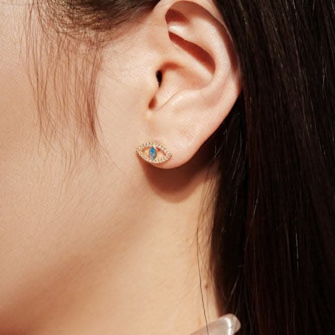 Sterling Silver Gold Plated Evil Eye Stud Earrings ERLE081