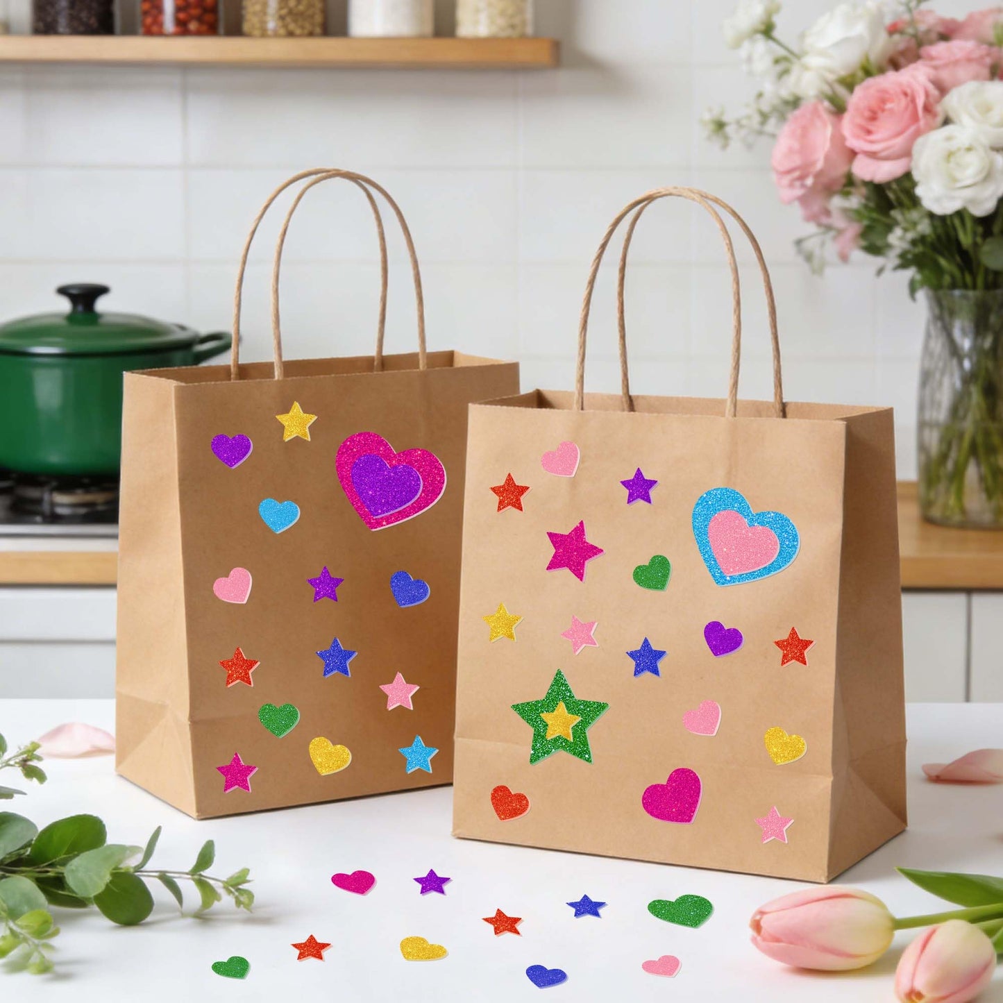 Sticeard 1000 PCS Foam Stickers – Glitter Heart & Star, Self-Adhesive