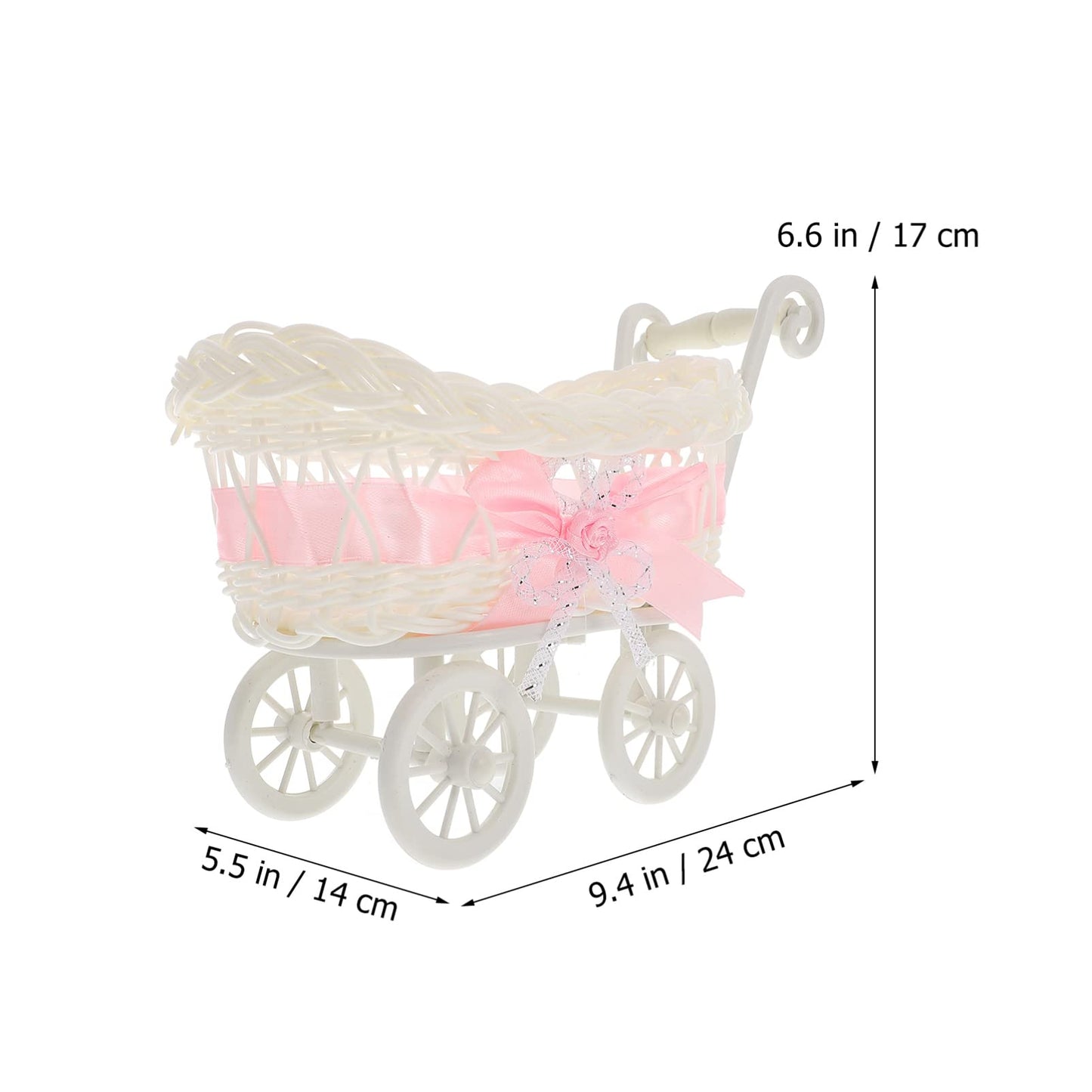 STOBOK Wicker Baby Carriage Basket – Mini Candy Holder & Centerpiece (9.4 x 6.7 x 5.5 in)